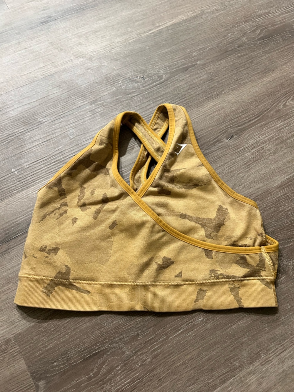 Gymshark Mustard Yellow Camo Seamless Sports Bra
